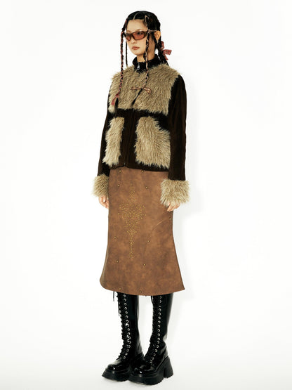 YOSHUYUKI Brown Studded Punk Fishtail Structured Women&