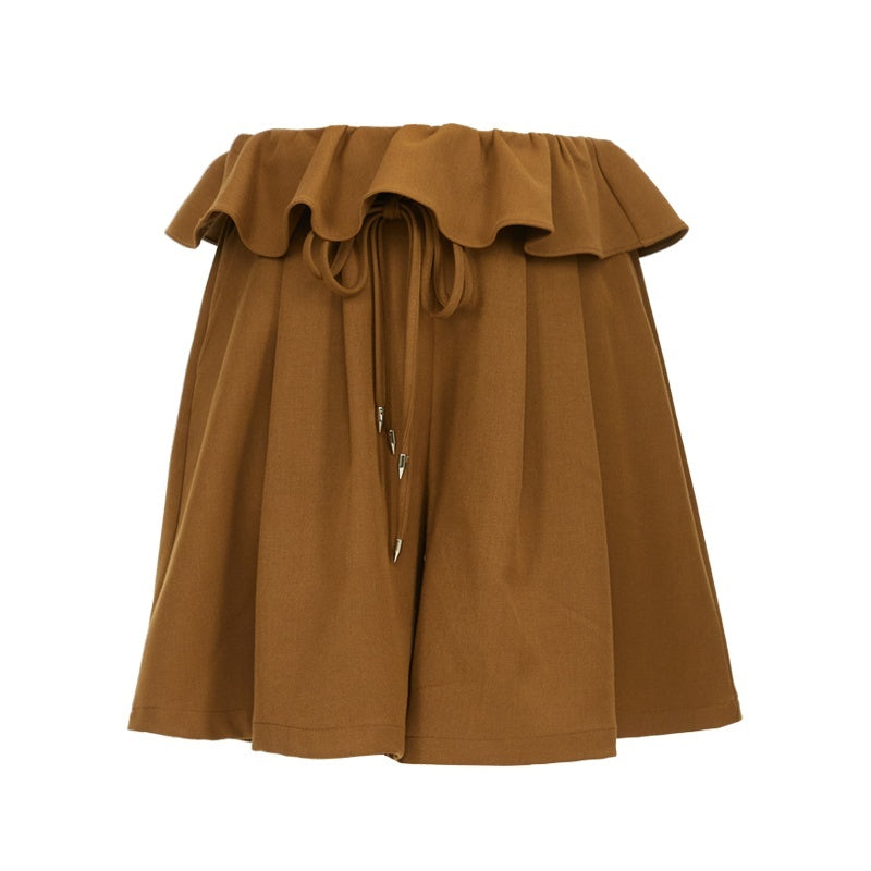 YOSHUYUKI_Brown_Wide_Leg_Ruffle_Lace_Up_Women&