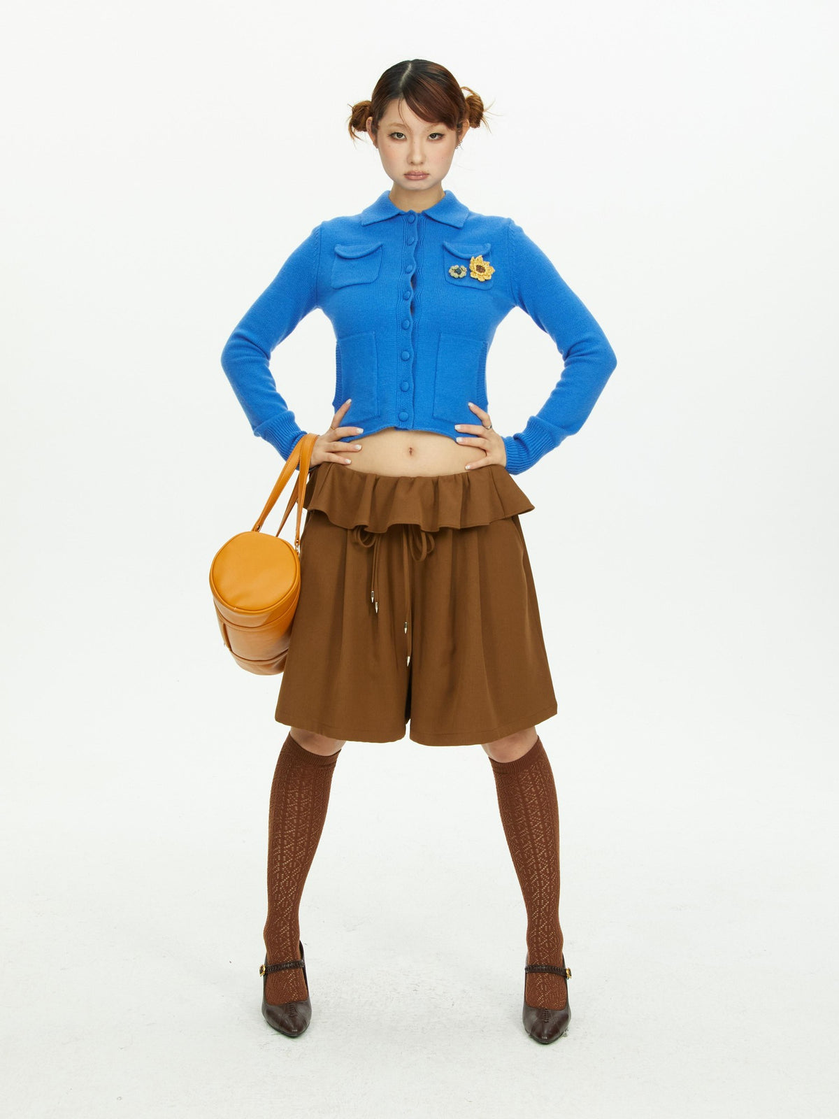 YOSHUYUKI Brown Wide Leg Ruffle Lace Up Women&