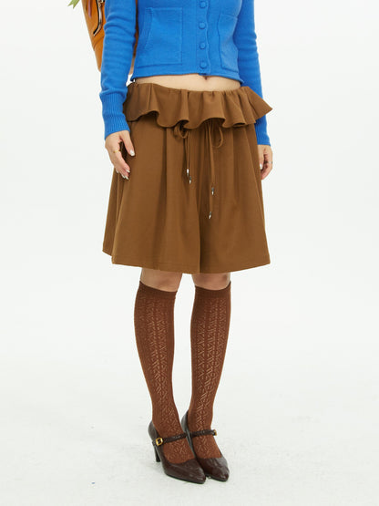 YOSHUYUKI Brown Wide Leg Ruffle Lace Up Women&