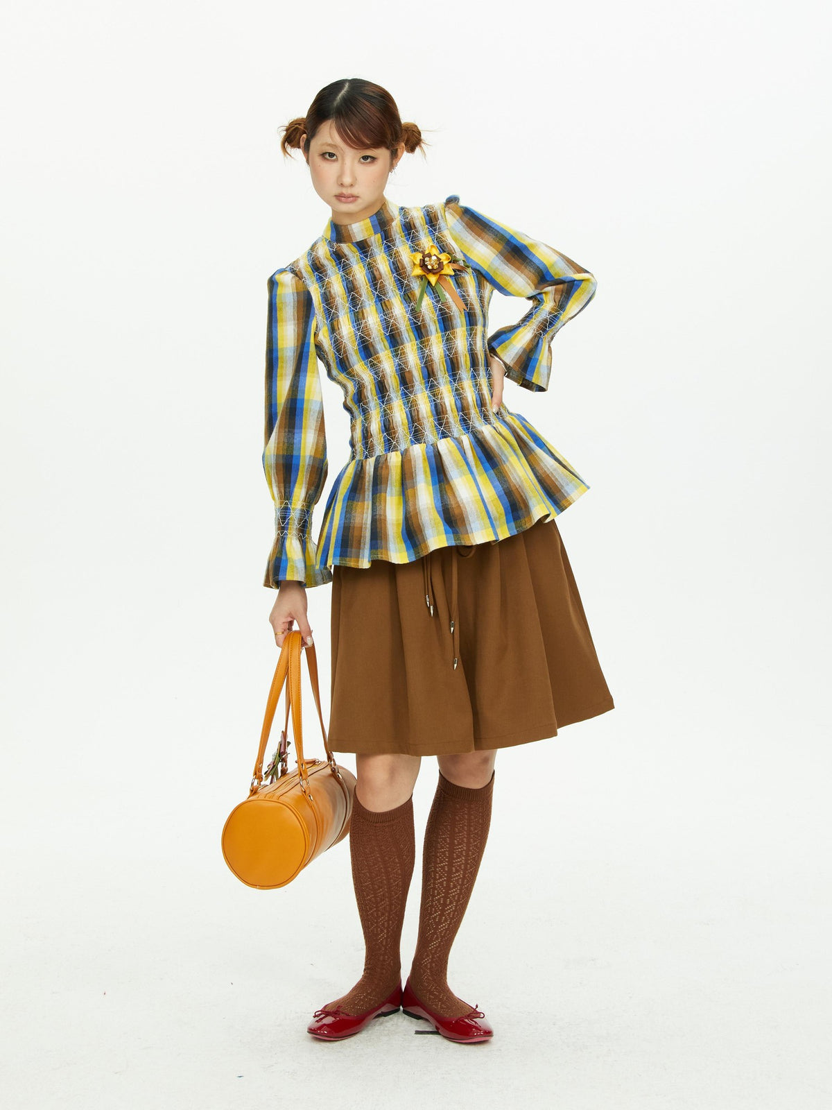 YOSHUYUKI Brown Wide Leg Ruffle Lace Up Women&