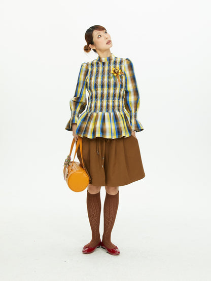 YOSHUYUKI Brown Wide Leg Ruffle Lace Up Women&
