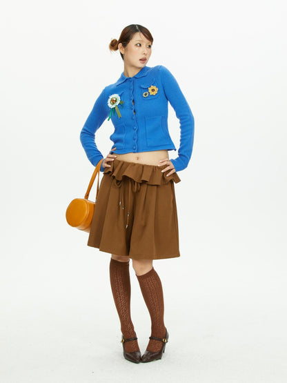 YOSHUYUKI Brown Wide Leg Ruffle Lace Up Women&