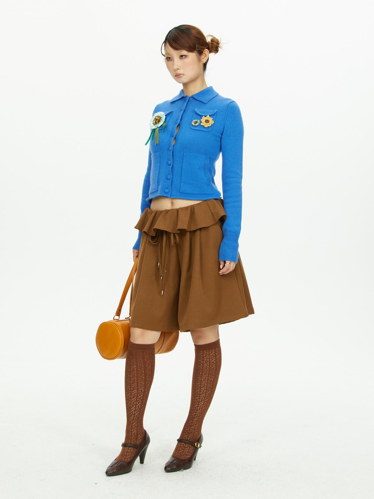 YOSHUYUKI Brown Wide Leg Ruffle Lace Up Women&