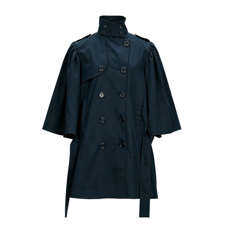 YOSHUYUKI_Cape_Sleeve_Double_Breasted_Stand_Collar_Belted_Women&