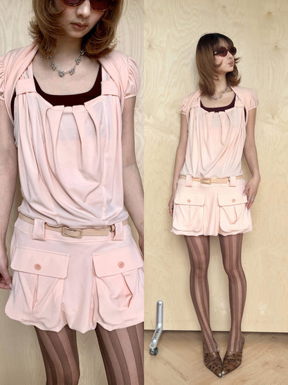 YOSHUYUKI Colorblock Pink Orange Large Pocket Knit Vest Women&