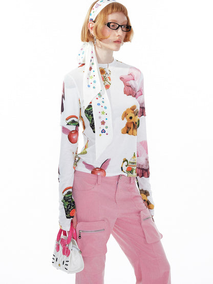 YOSHUYUKI Colorful Button Print Scarf