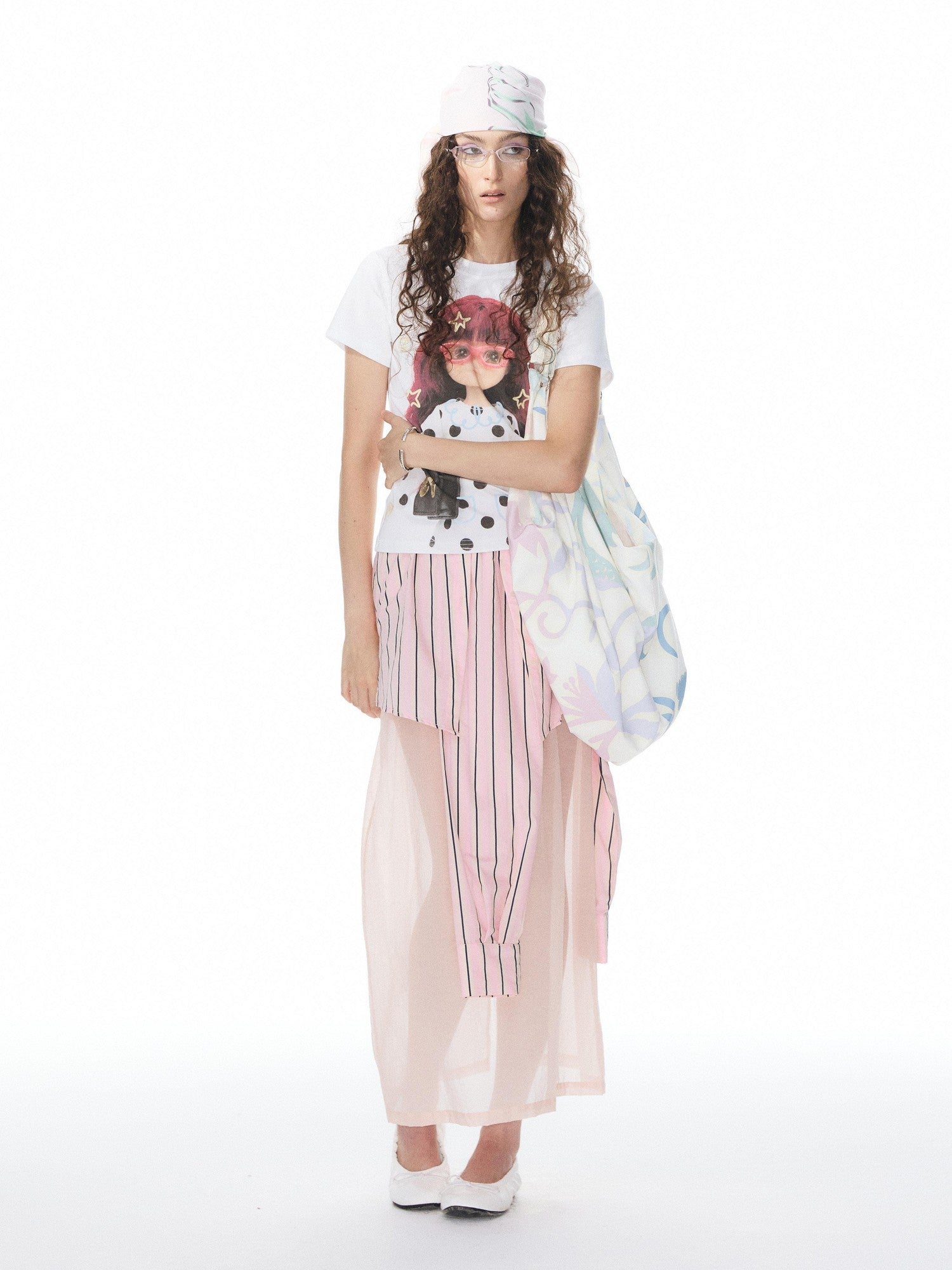 YOSHUYUKI Colorful Floral Polka Dot Convertible Square Tote Women&