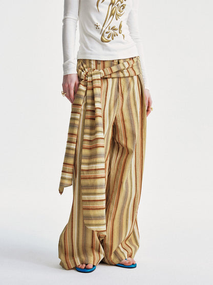 YOSHUYUKI Contrast Stripe Wide Tie Waist Trousers