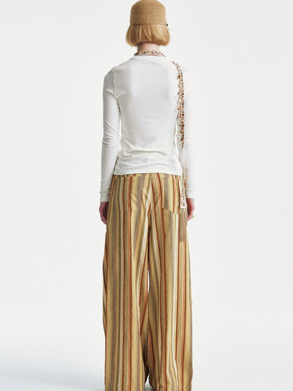 YOSHUYUKI Contrast Stripe Wide Tie Waist Trousers