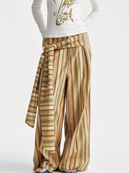 YOSHUYUKI Contrast Stripe Wide Tie Waist Trousers
