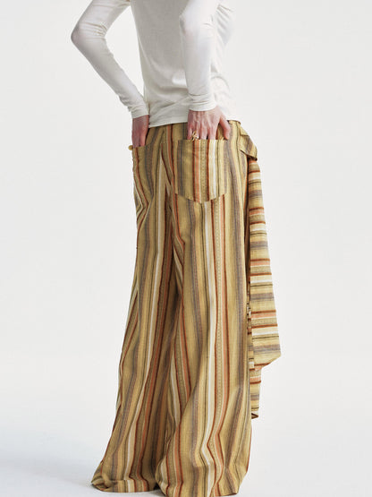 YOSHUYUKI Contrast Stripe Wide Tie Waist Trousers