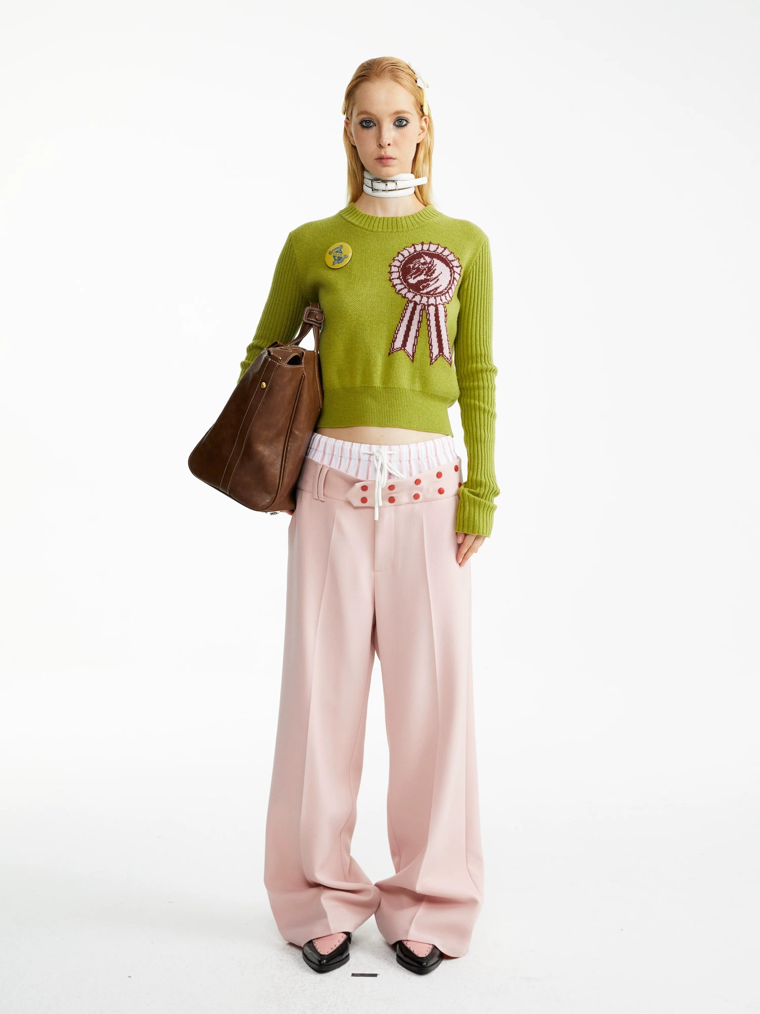 YOSHUYUKI Cozy Acrylic Wool Pullover Casual Cropped Crew Neck Animal Print Sweater-3