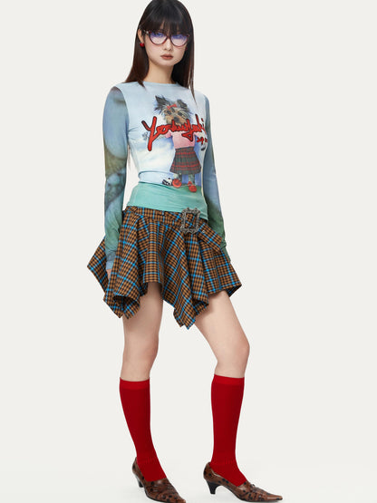YOSHUYUKI Dancing Puppy Yoshuyuki Print Fitted Long Sleeve T Shirt