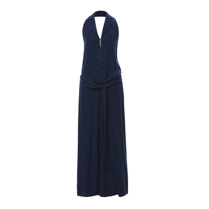 YOSHUYUKI_Deep_Blue_Draped_Halter_Sash_Lapel_Women&