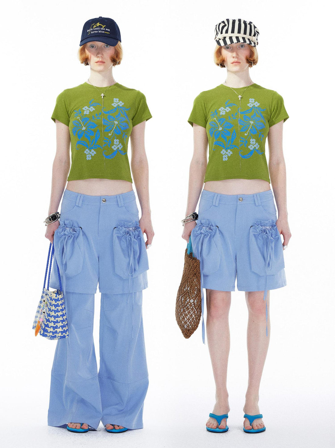 YOSHUYUKI Detachable Sky Blue Straight Leg Pants