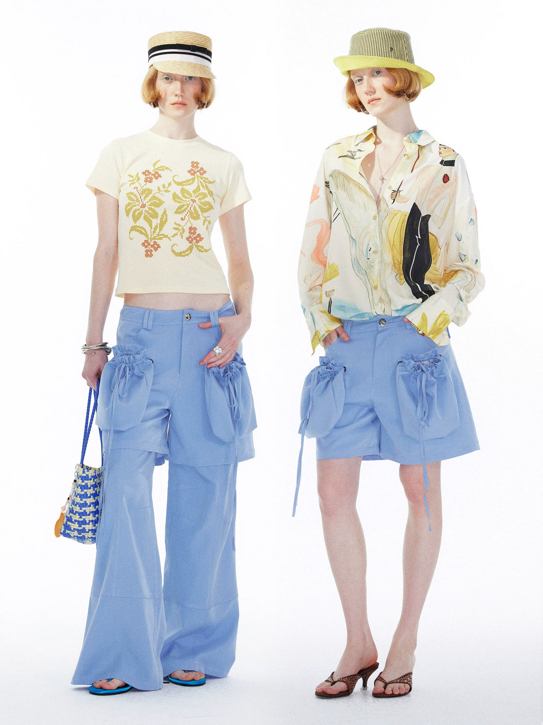 YOSHUYUKI Detachable Sky Blue Straight Leg Pants-2