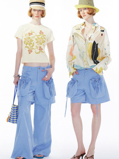 YOSHUYUKI Detachable Sky Blue Straight Leg Pants