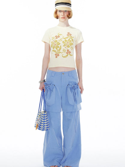 Detachable Sky Blue Straight Leg Pants