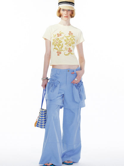 YOSHUYUKI Detachable Sky Blue Straight Leg Pants