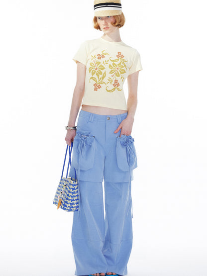 YOSHUYUKI Detachable Sky Blue Straight Leg Pants