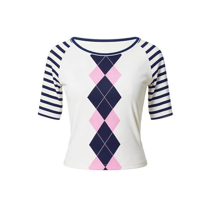YOSHUYUKI_Diamond_Print_Raglan_Round_Neck_Women&