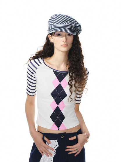 YOSHUYUKI Diamond Print Raglan Round Neck Women&