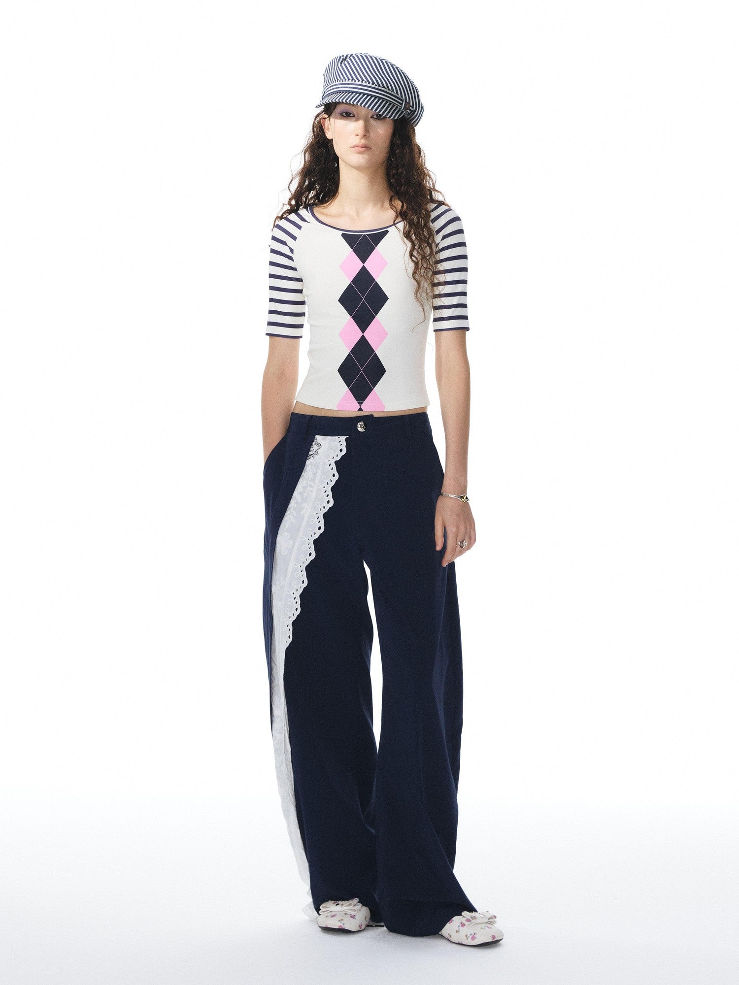 YOSHUYUKI Diamond Print Raglan Round Neck Women&