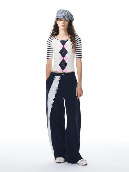 YOSHUYUKI Diamond Print Raglan Round Neck Women&