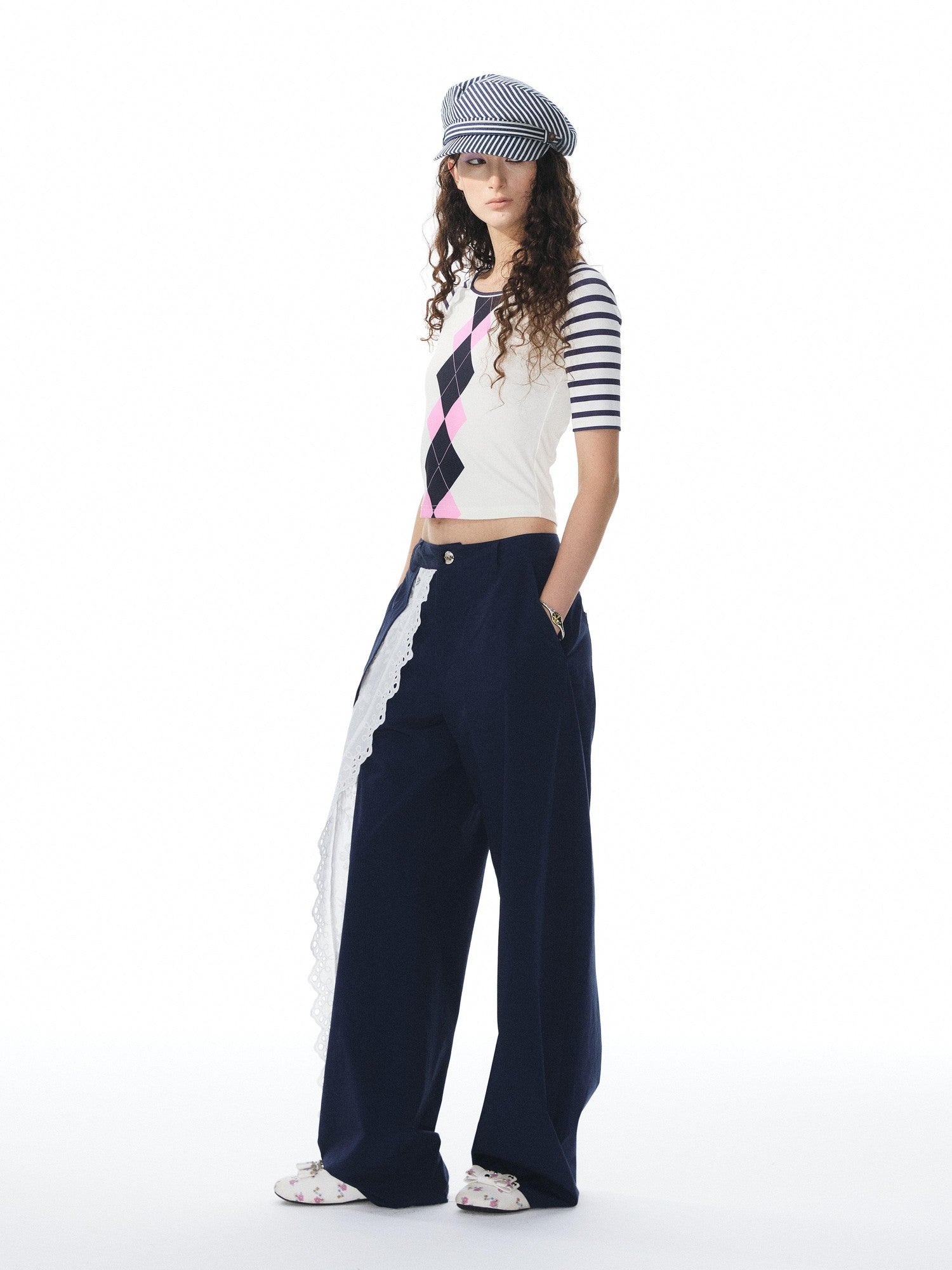 YOSHUYUKI Diamond Print Raglan Round Neck Women&