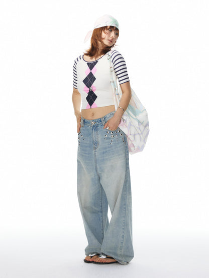 YOSHUYUKI Diamond Print Raglan Round Neck Women&
