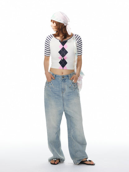 YOSHUYUKI Diamond Print Raglan Round Neck Women&