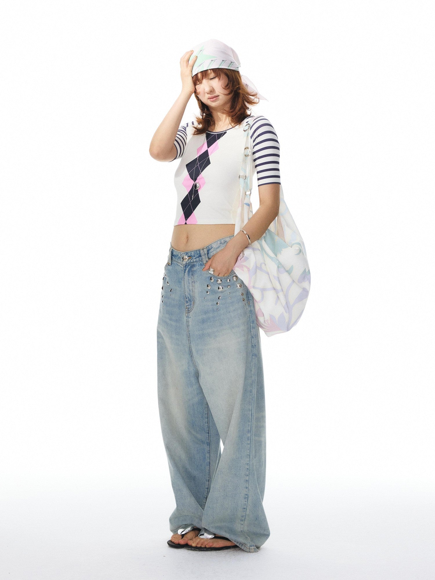 YOSHUYUKI Diamond Print Raglan Round Neck Women&