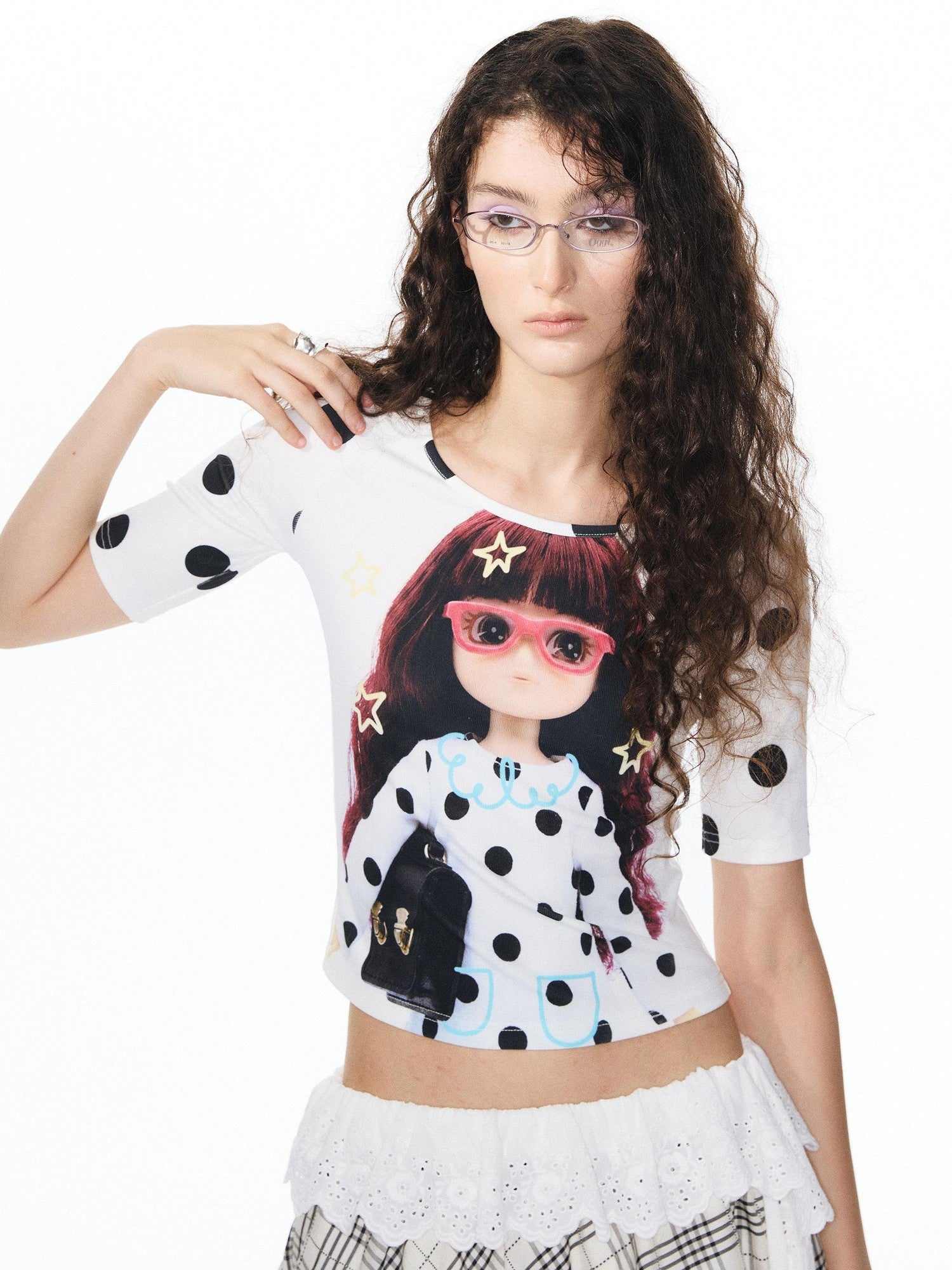 YOSHUYUKI Diamond Print Raglan Round Neck Women&