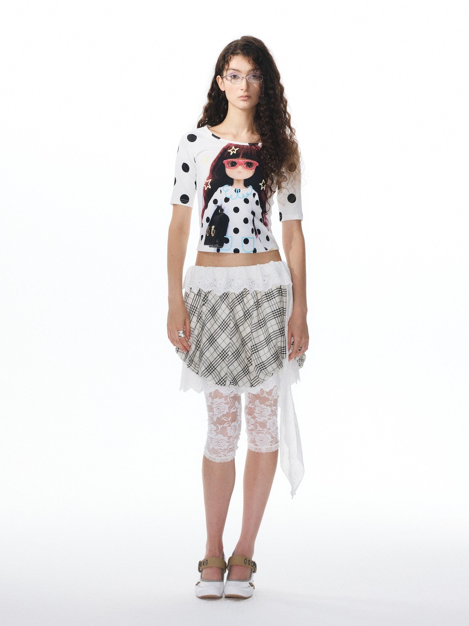 YOSHUYUKI Diamond Print Raglan Round Neck Women&