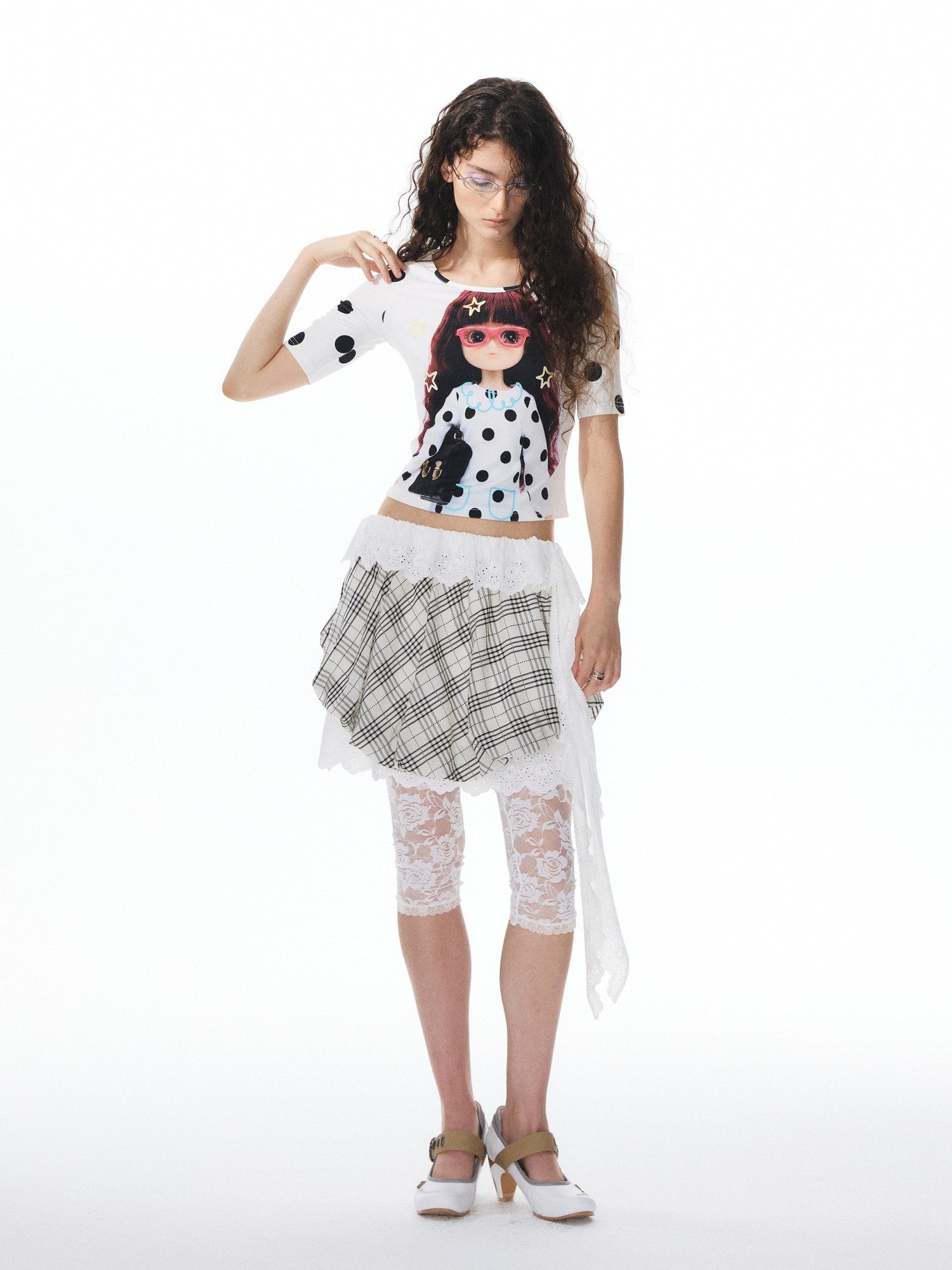 YOSHUYUKI Diamond Print Raglan Round Neck Women&