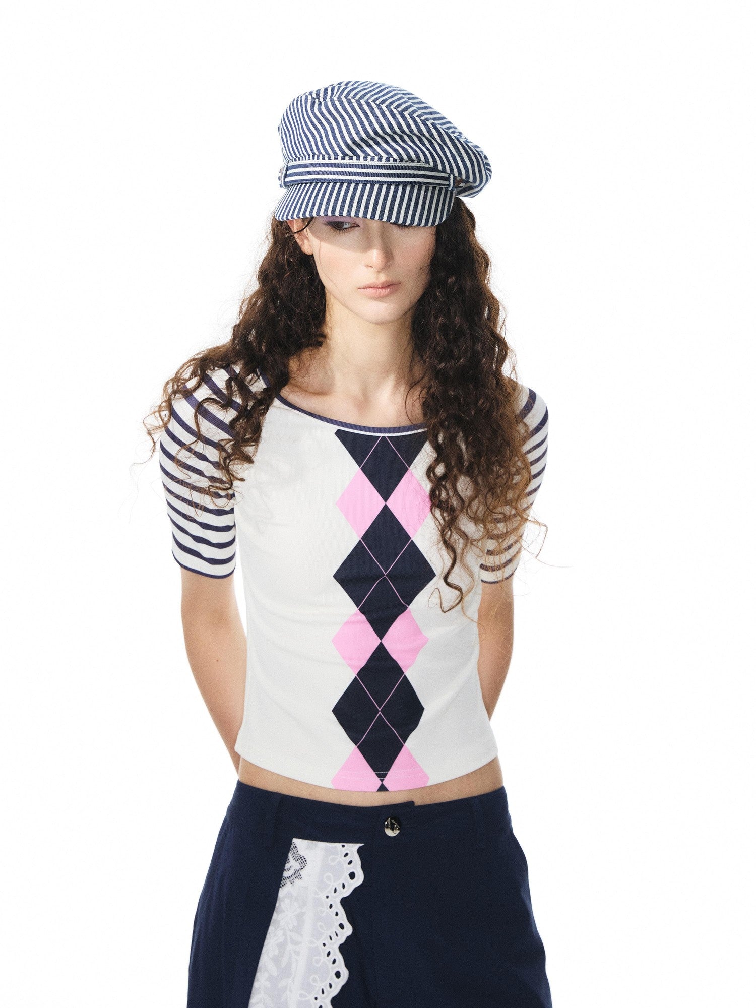 YOSHUYUKI Diamond Print Raglan Round Neck Women&