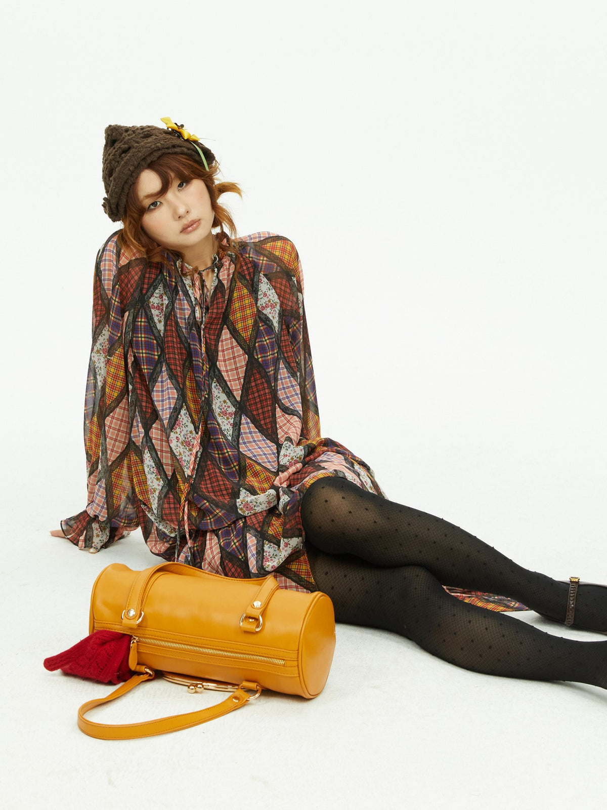 YOSHUYUKI Diamond Quilted Ruched Ruffle Sleeve Loose Fit Women&