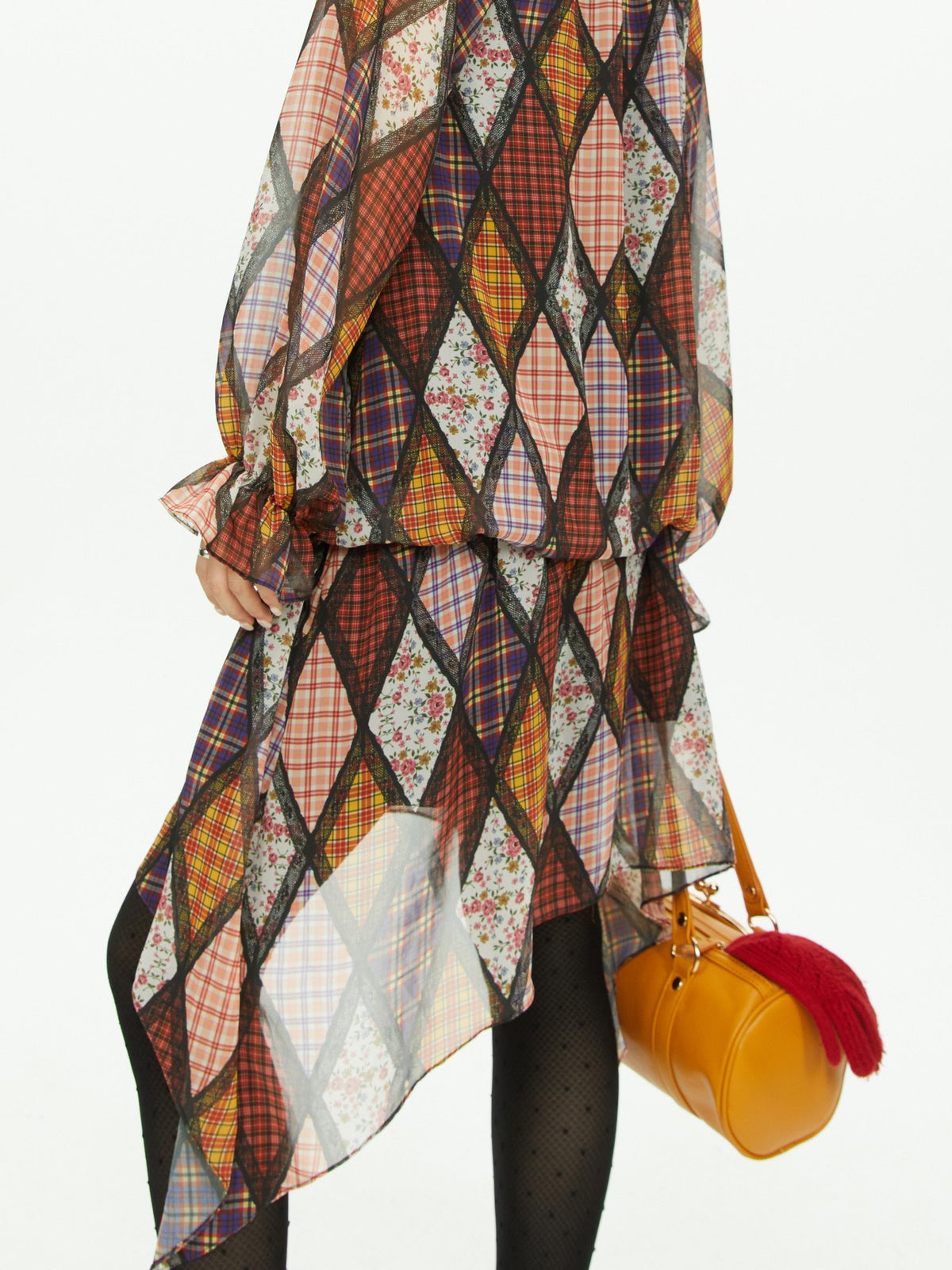 YOSHUYUKI Diamond Quilted Ruched Ruffle Sleeve Loose Fit Women&