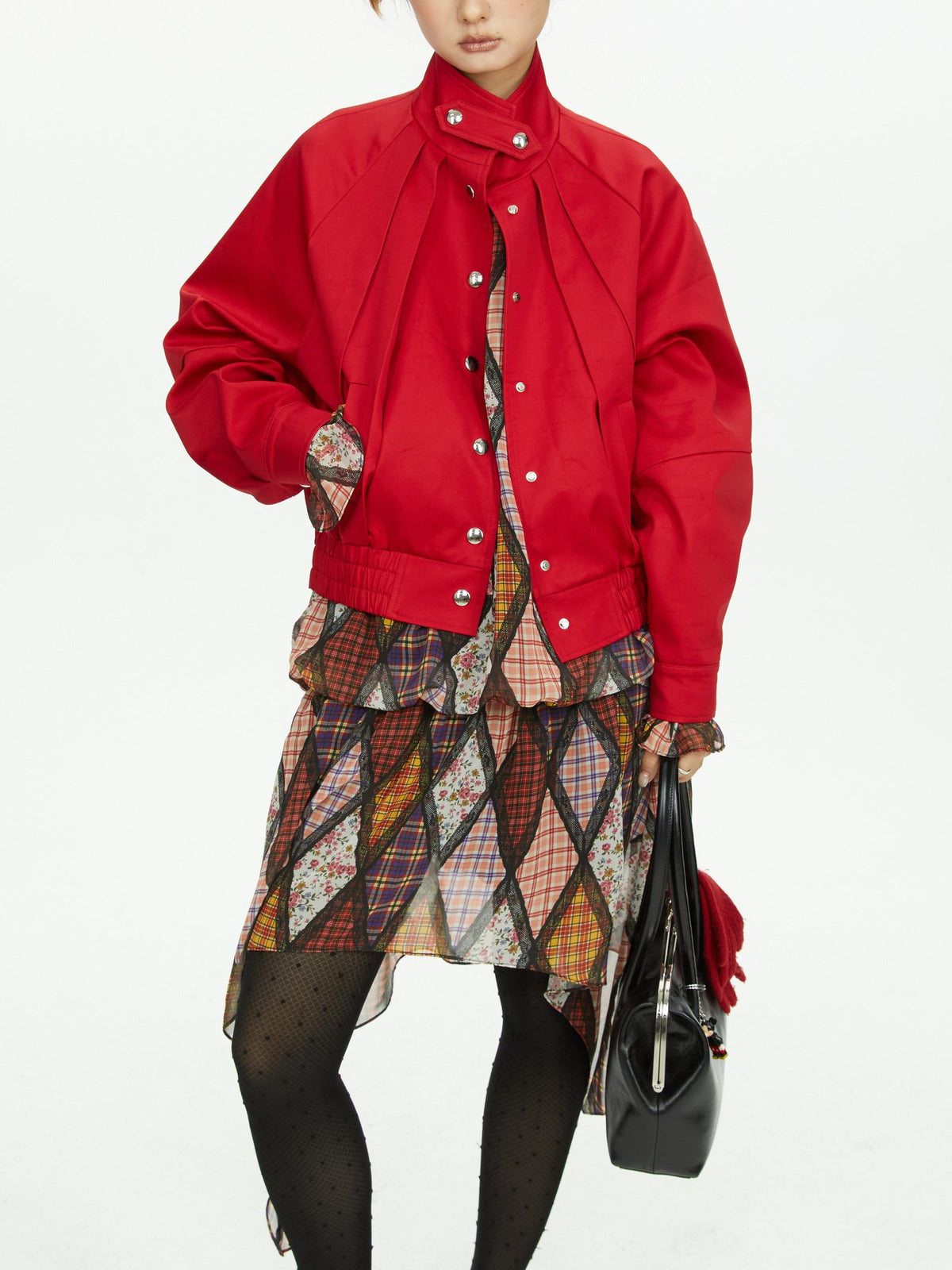 YOSHUYUKI Diamond Quilted Ruched Ruffle Sleeve Loose Fit Women&