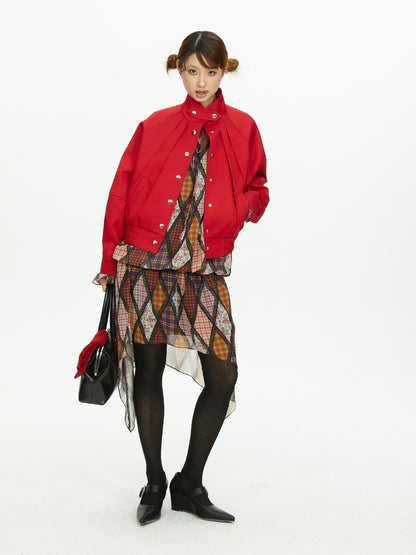 YOSHUYUKI Diamond Quilted Ruched Ruffle Sleeve Loose Fit Women&