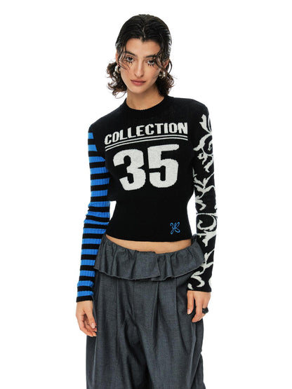 Digital Jacquard Blue Black Wool Blend Sweater