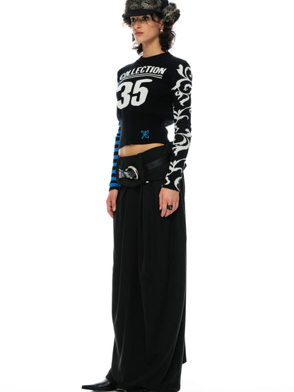 Digital Jacquard Blue Black Wool Blend Sweater