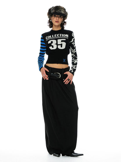 Digital Jacquard Blue Black Wool Blend Sweater