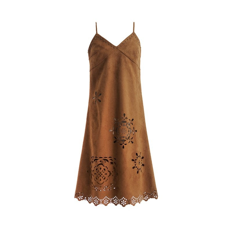 YOSHUYUKI_Elegant_Vintage_Sleeveless_Slim_V-ceck_Cutout_A_Line_Chestnut_Midi_Dresses_MISSTT