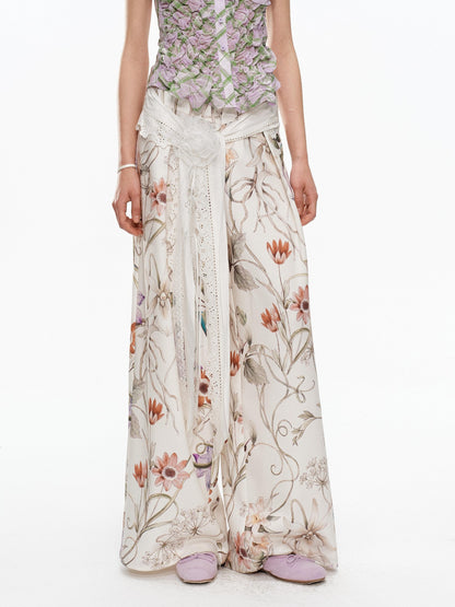 YOSHUYUKI Floral Print Lace Trim Tie Detail Women&