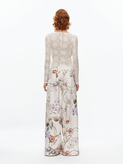 YOSHUYUKI Floral Print Lace Trim Tie Detail Women&
