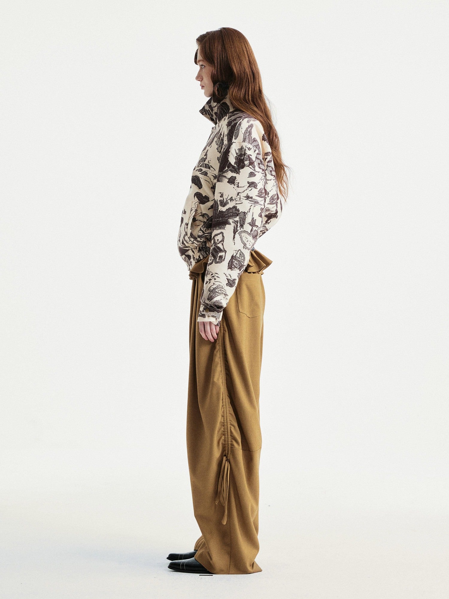 YOSHUYUKI Floral Print Loose Fit Commuter Zip Front Long Sleeve Casual Jacket