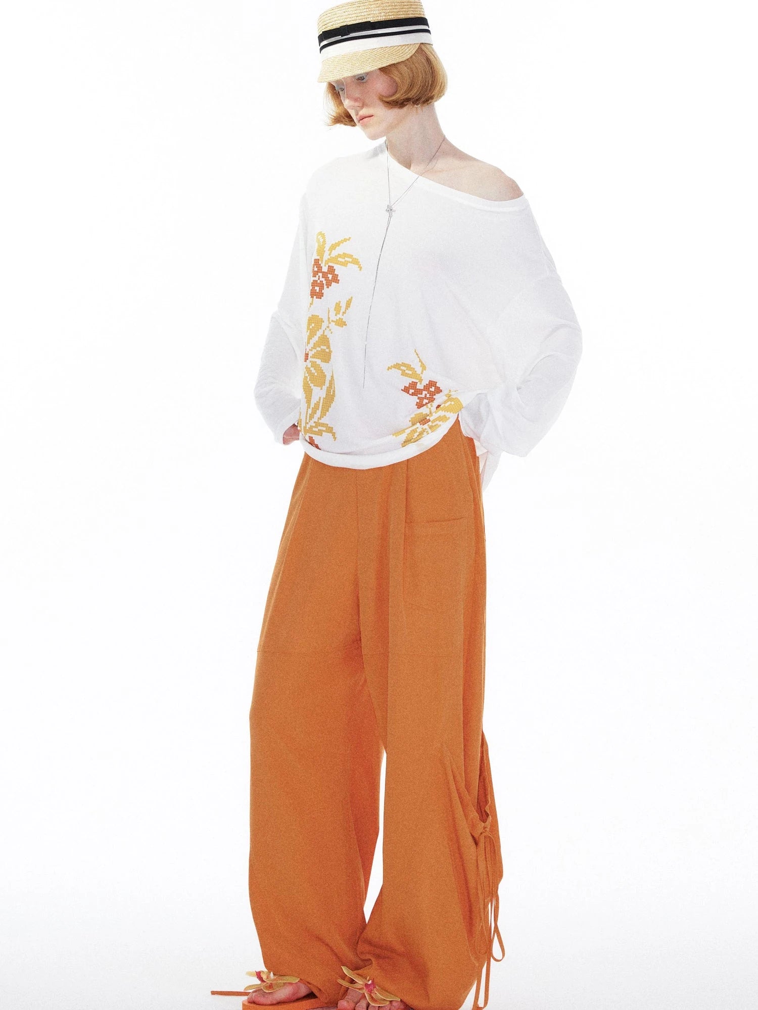 Floral Print Off Shoulder Loose Long Sleeve Top