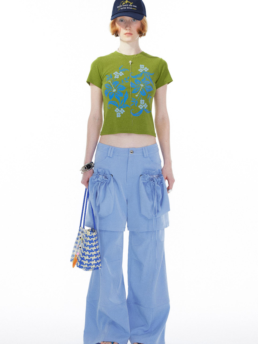 Floral Print Pixel Art Tee In Apple Green